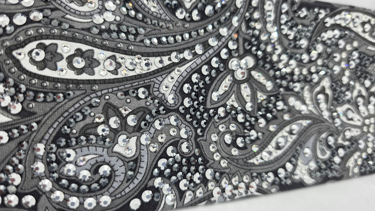 Super Duper LeeAnnette Large Black and White Paisley Bandana with Black and Diamond Clear Austrian Crystals (D49514)