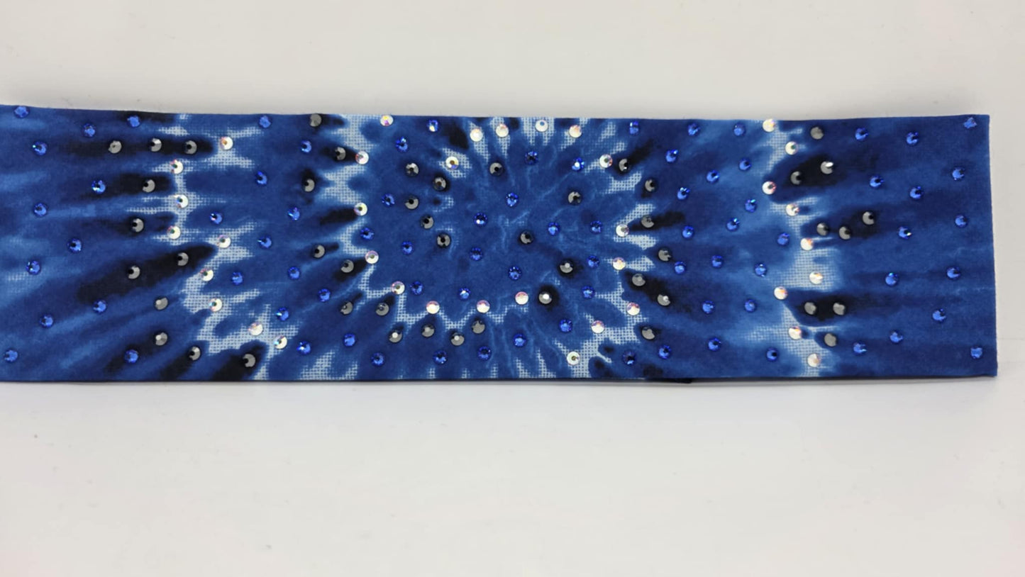 EXTRA BLING - Blue Tie Dye Bandana with Blue, Black and Aurora Borealis Austrian Crystals (sku6387)