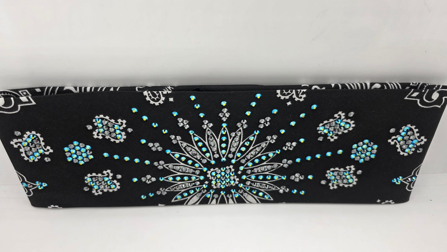 LeeAnnette Black Paisley Bandana with Jet Shimmer and Black Austrian Crystals (L40218)
