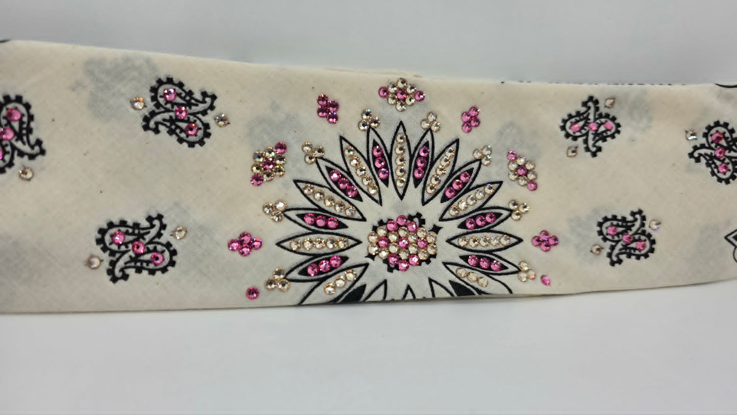 Off White Paisley Bandana with Rose and Honey Austrian Crystals (E60144)