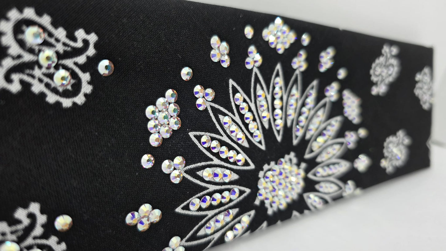 Black Paisley Bandana with Aurora Borealis Austrian Crystals (E60101)