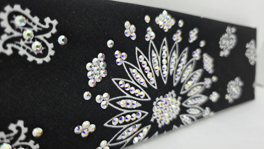 Black Paisley Bandana with Aurora Borealis Austrian Crystals (E60101)