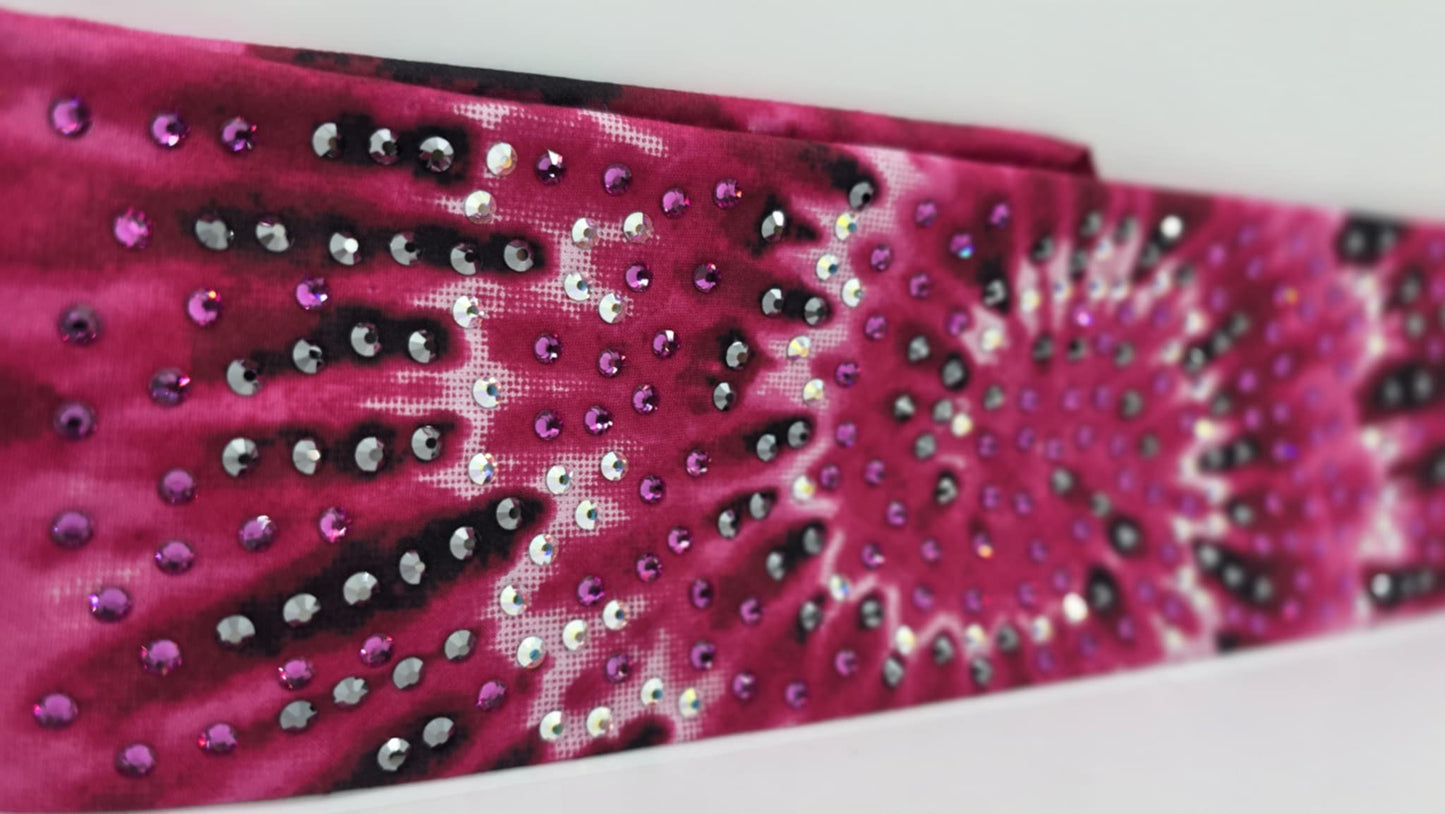 LeeAnnette Pink Tie Dye Bandana with Fuchsia, Black and Aurora Borealis Austrian Crystals (sku40089)