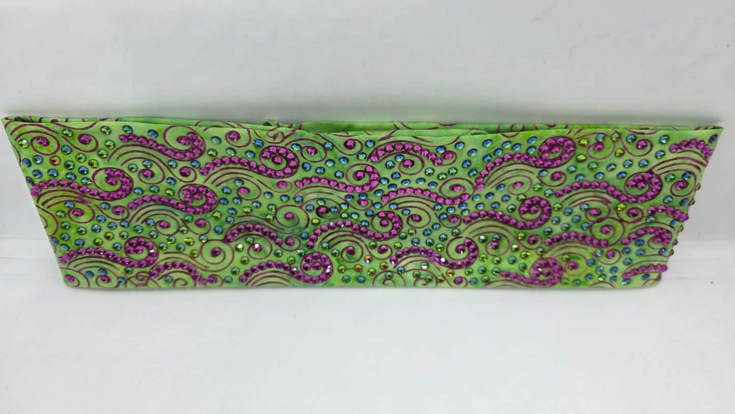 Super LeeAnnette Fuchsia Wisps on Lime Green Bandana with Fuchsia and Vitrail Austrian Crystals (S48122)