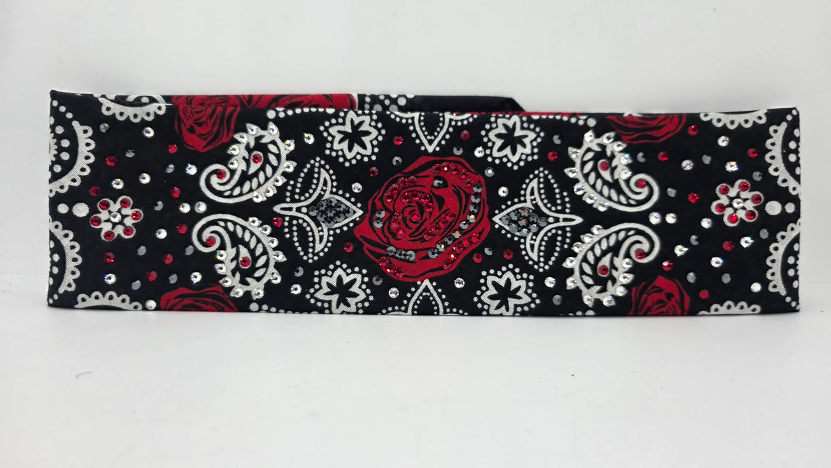 Rose Bandana with Red, Black and Diamond Clear Austrian Crystals (E60165)
