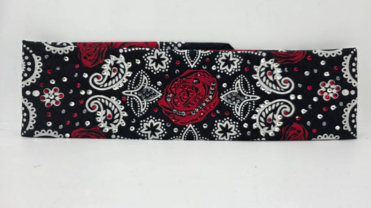 Rose Bandana with Red, Black and Diamond Clear Austrian Crystals (E60165)
