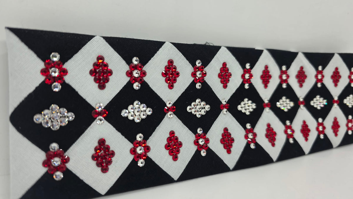 LeeAnnette Black and White Checker Bandana with Red and Diamond Clear Austrian Crystals (L40276)