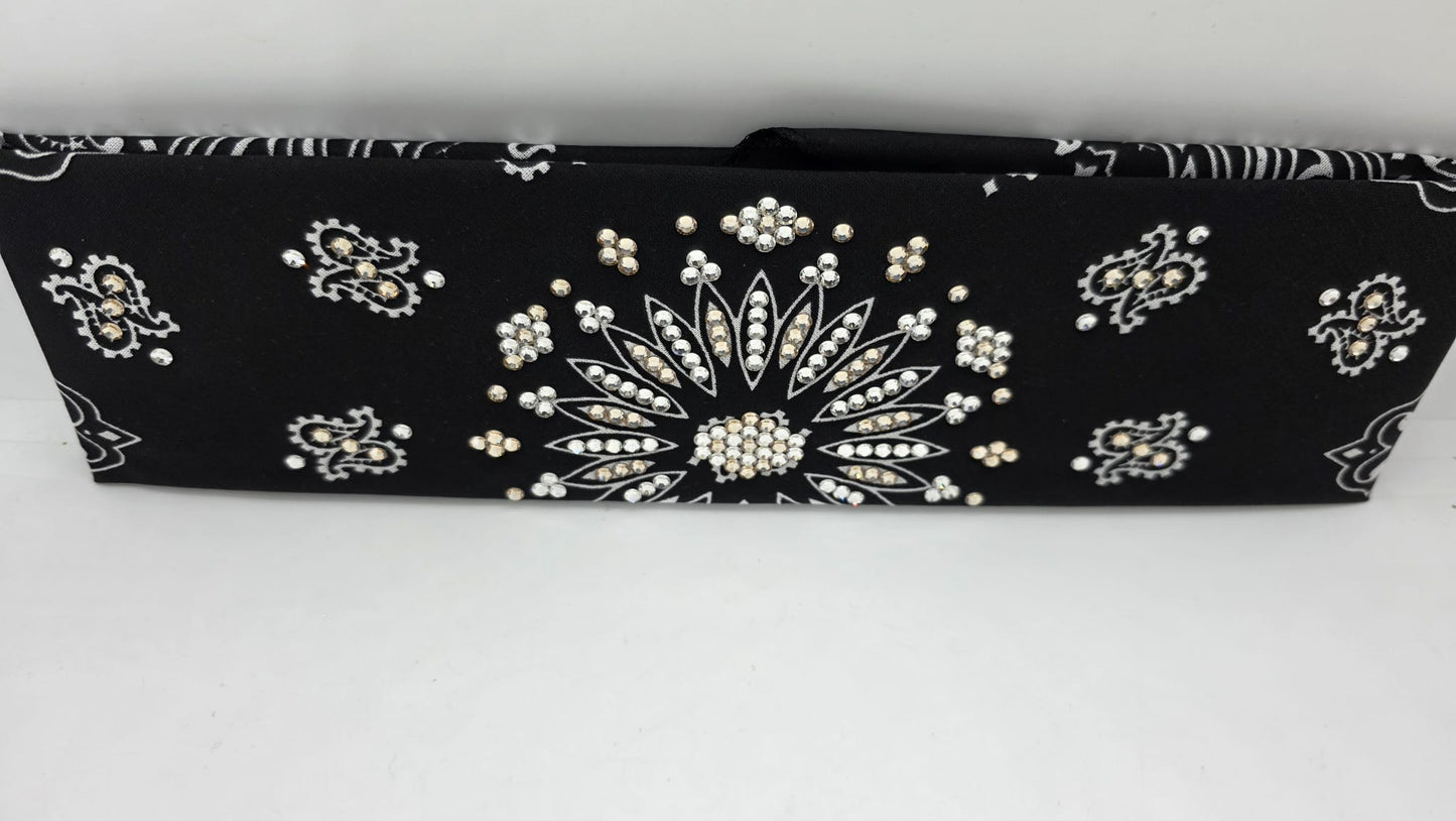 Black Paisley Bandana with Honey and Diamond Clear Austrian Crystals (E60102)