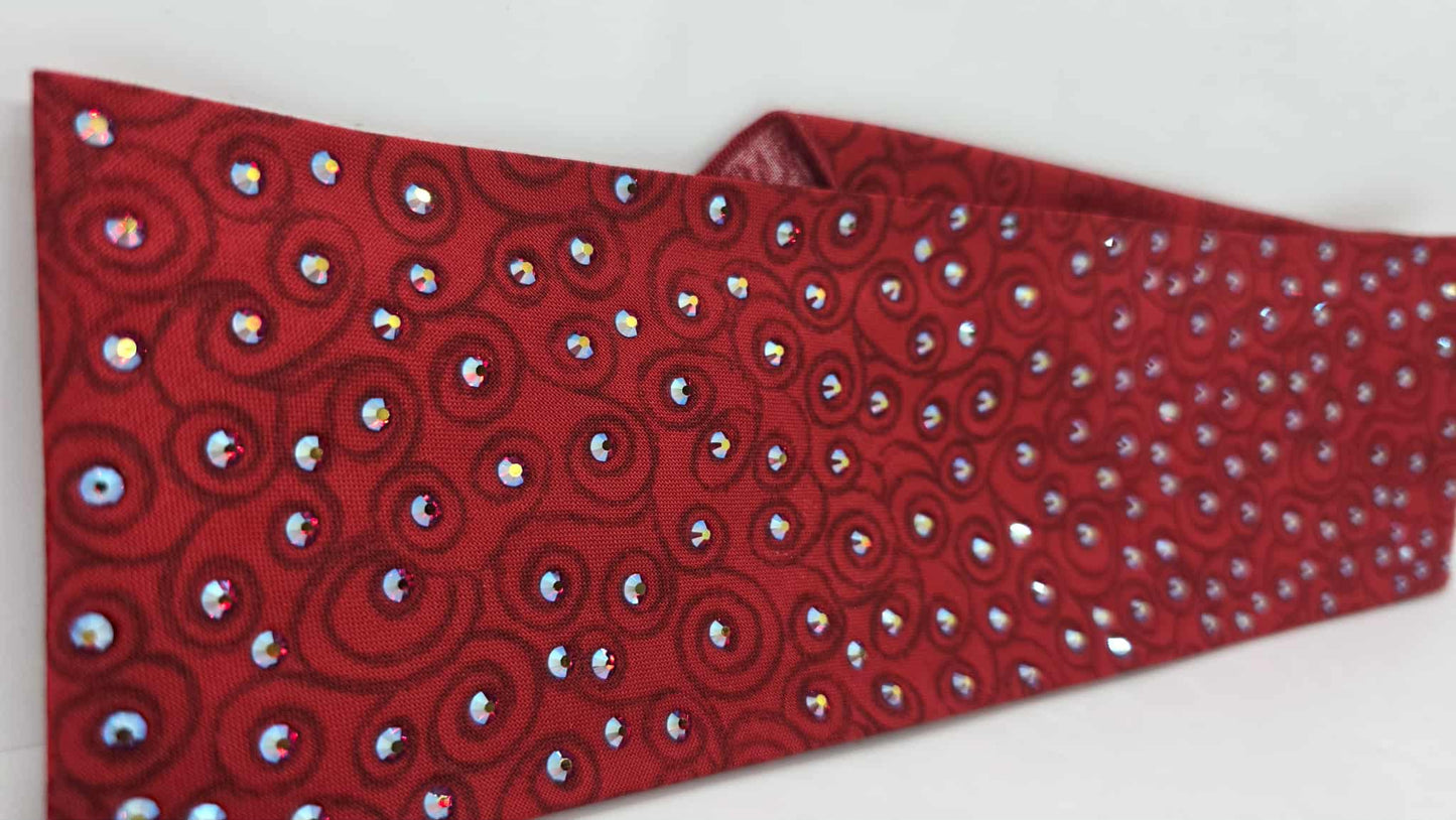EXTRA BLING - Red Scroll Bandana with Red Shimmer Austrian Crystals (sku6403)
