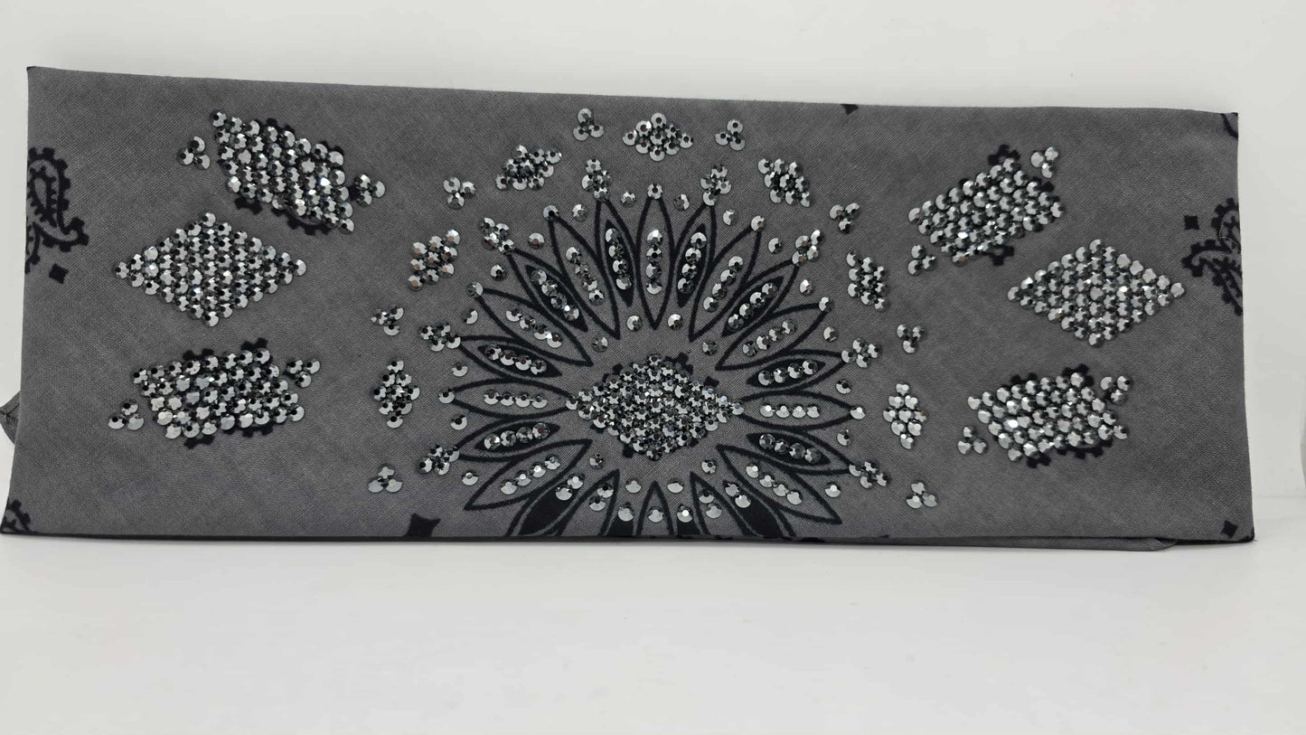 Super LeeAnnette Large Grey Bandana with Black Austrian Crystals (sku40114)