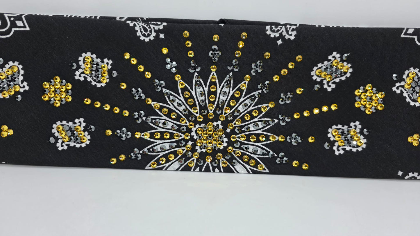 LeeAnnette Black Paisley Bandana with Light Topaz and Black Austrian Crystals (L40213)
