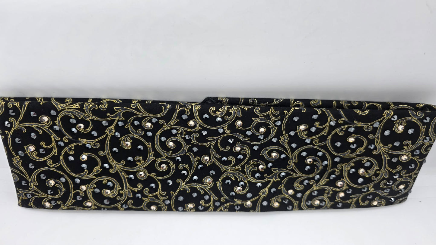Gold Victorian on Black Bandana with Honey and Black Austrian Crystals (E60114)