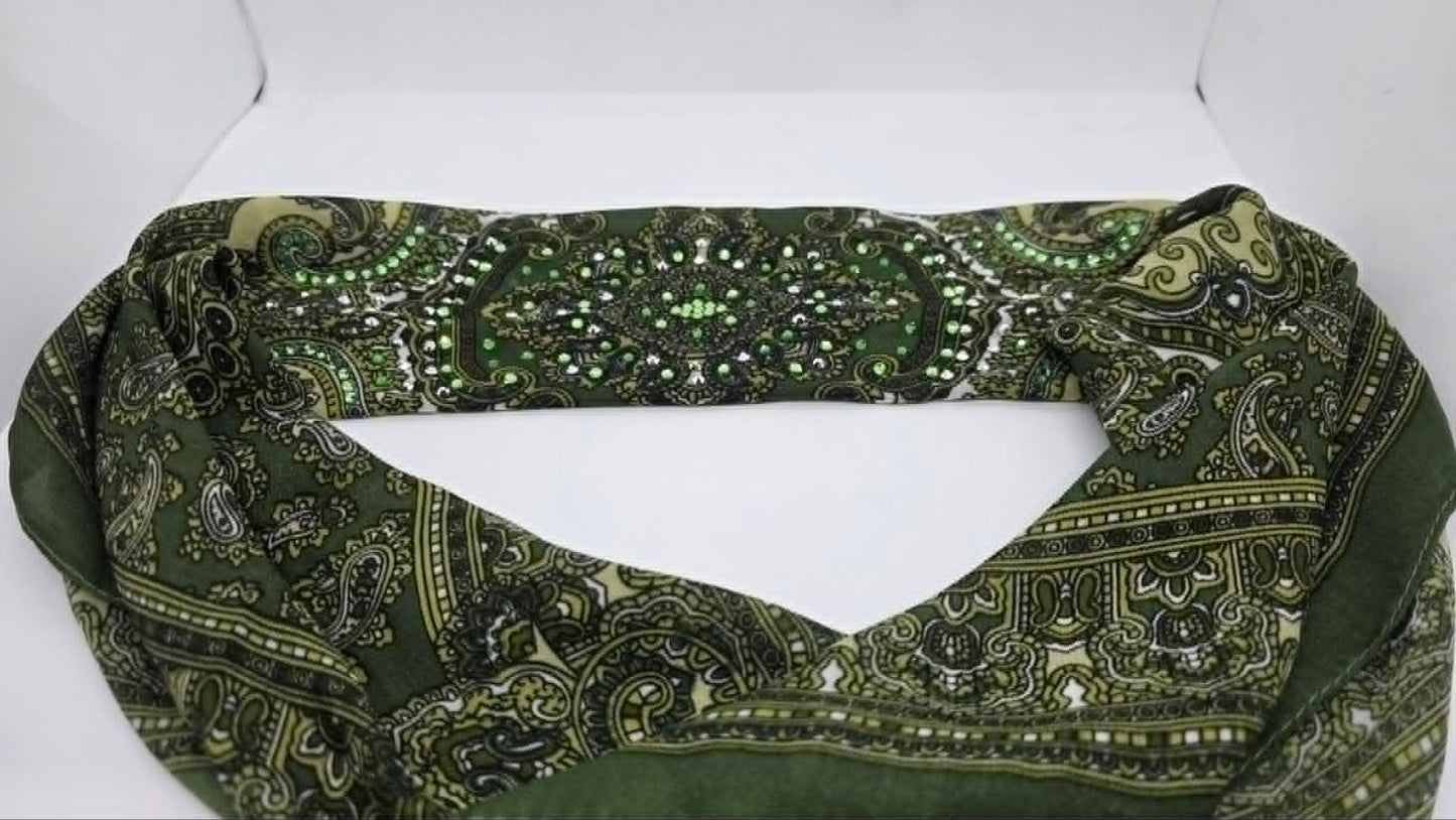 Green Scarf with Light Green, Dark Green and Chrome Austrian Crystals (LS30008)