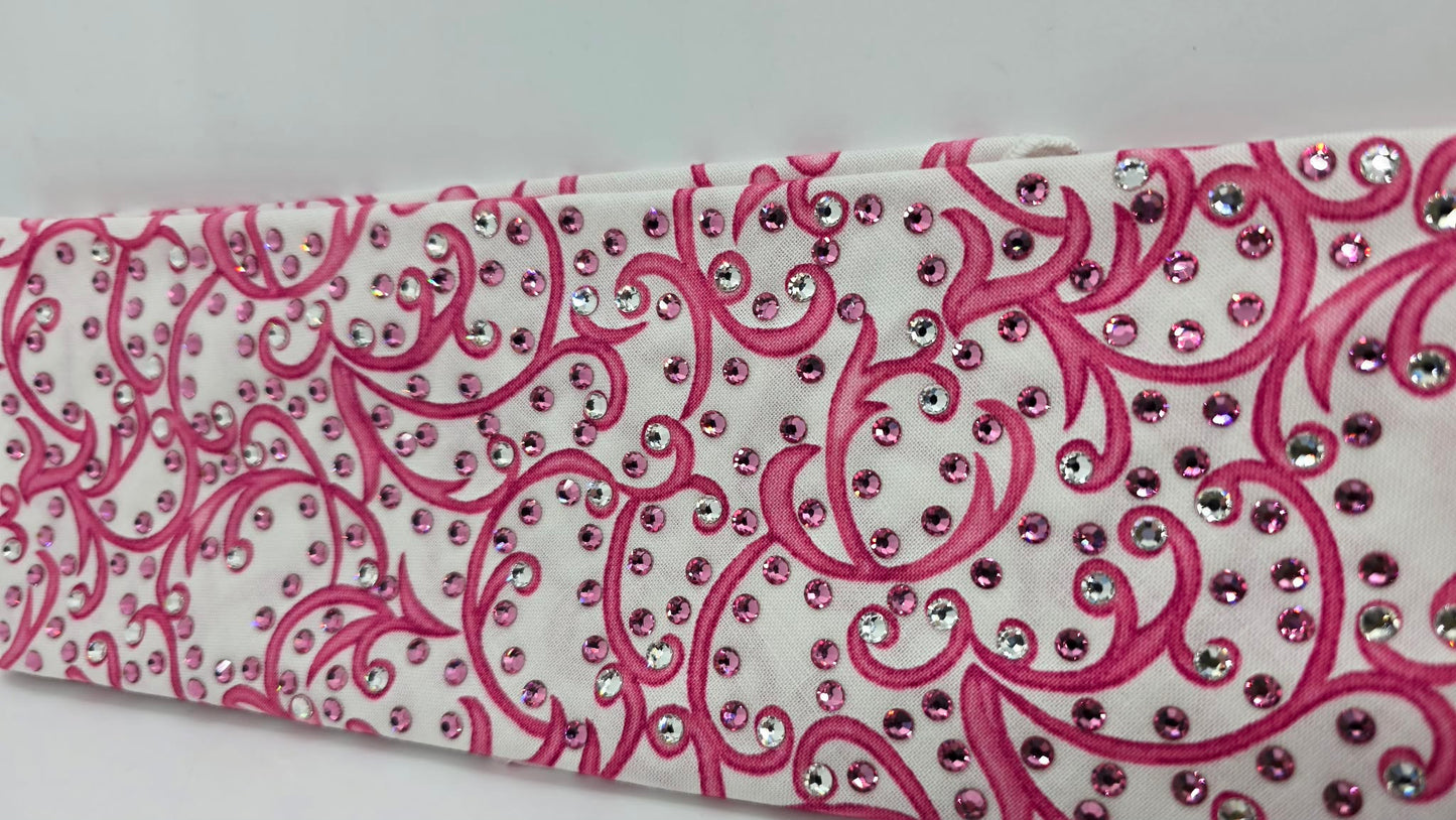 LeeAnnette Pink Scroll Bandana with Pink and Diamond Clear Austrian Crystals (L40231)