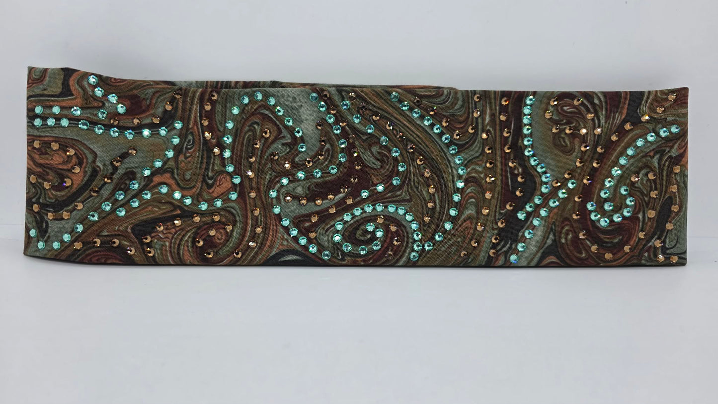 LeeAnnette Brown Oil Slick Bandana with Brown and Caribbean Sea Austrian Crystals (L40227)