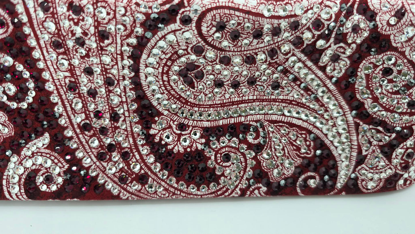 Super Duper LeeAnnette Victorian Deep Red Victorian Paisley Scroll Bandana with Light Red and Diamond Clear Austrian Crystals (D49500)