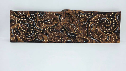 Super LeeAnnette Brown Marble Bandana with Dark Brown, Golden Brown and Black Austrian Crystals (S48137)