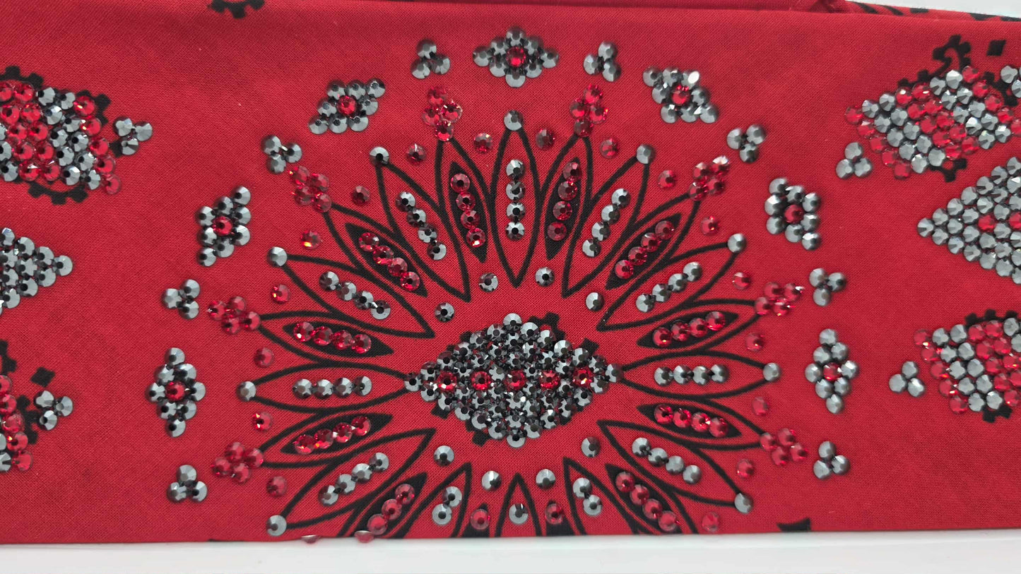 Super LeeAnnette Large Red Bandana with Red and Black Austrian Crystals (sku40123)