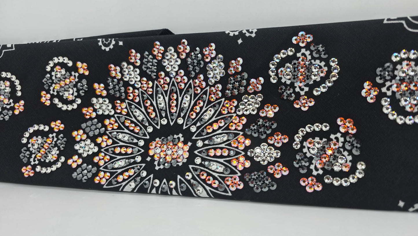 Super LeeAnnette Black Paisley Bandana with Sun Shimmer, Black and Diamond Clear Austrian Crystals (S48176)