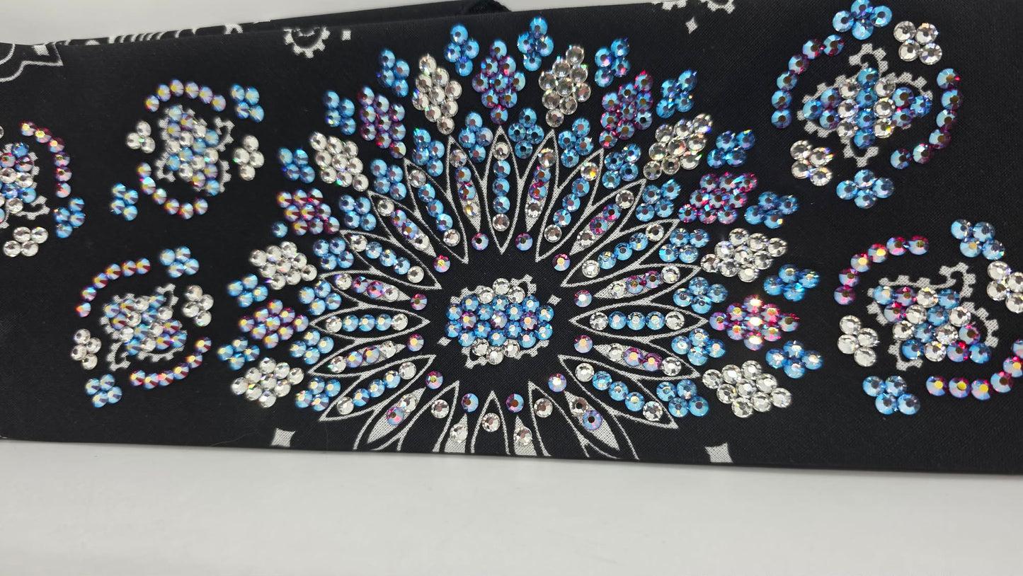 Super LeeAnnette Black Paisley Bandana with Blue Shimmer, Red Shimmer and Diamond Clear Austrian Crystals (S48177)