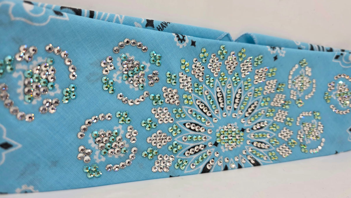 Super LeeAnnette Baby Blue Paisley Bandana with Peridot Shimmer and Diamond Clear Austrian Crystals (S48194)