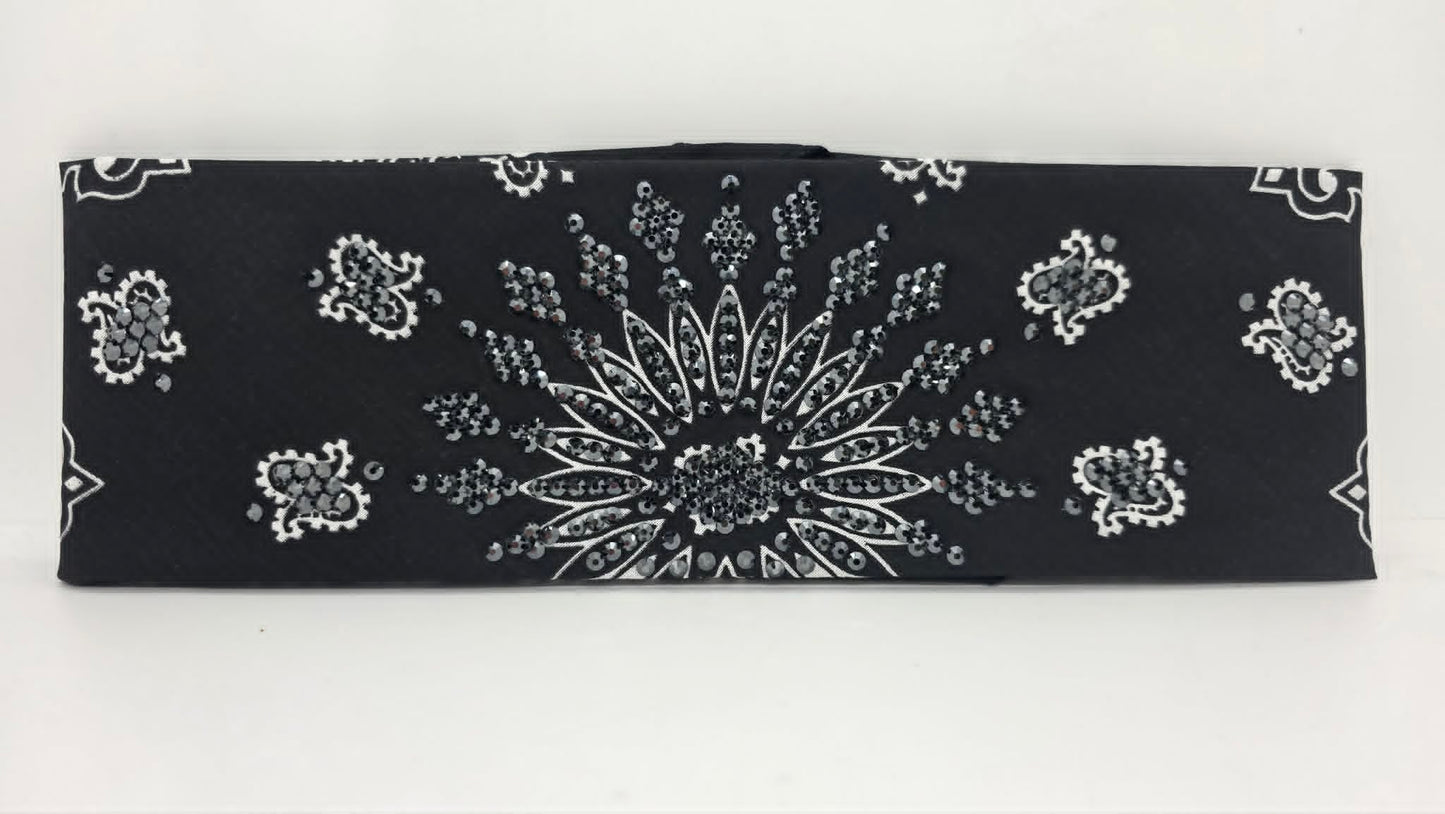LeeAnnette Black Paisley Bandana with Black Austrian Crystals (L40248)