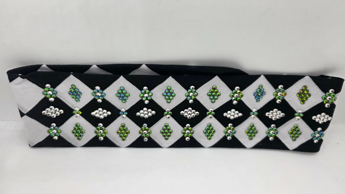 LeeAnnette Black and White Checker Bandana with Vitrail and Diamond Clear Austrian Crystals (L40270)