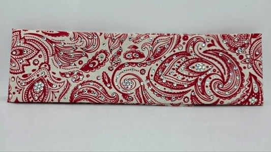 Red on Cream Bandana with Diamond Clear Austrian Crystals (E60137)