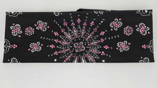 LeeAnnette Black Paisley Bandana with Rose and Black Austrian Crystals (sku40109)