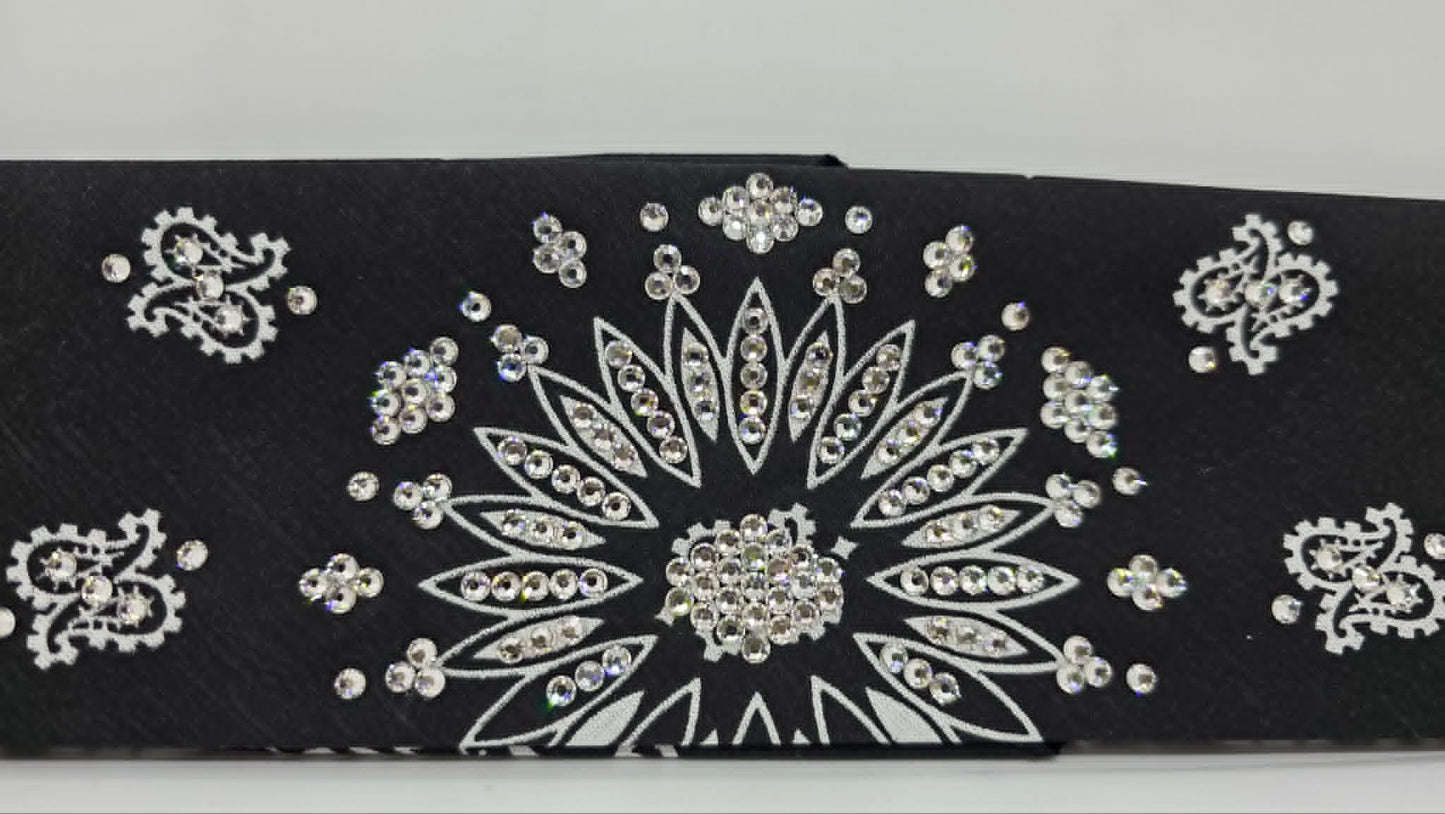Black Paisley Bandana with Diamond Clear Austrian Crystals (E60138)