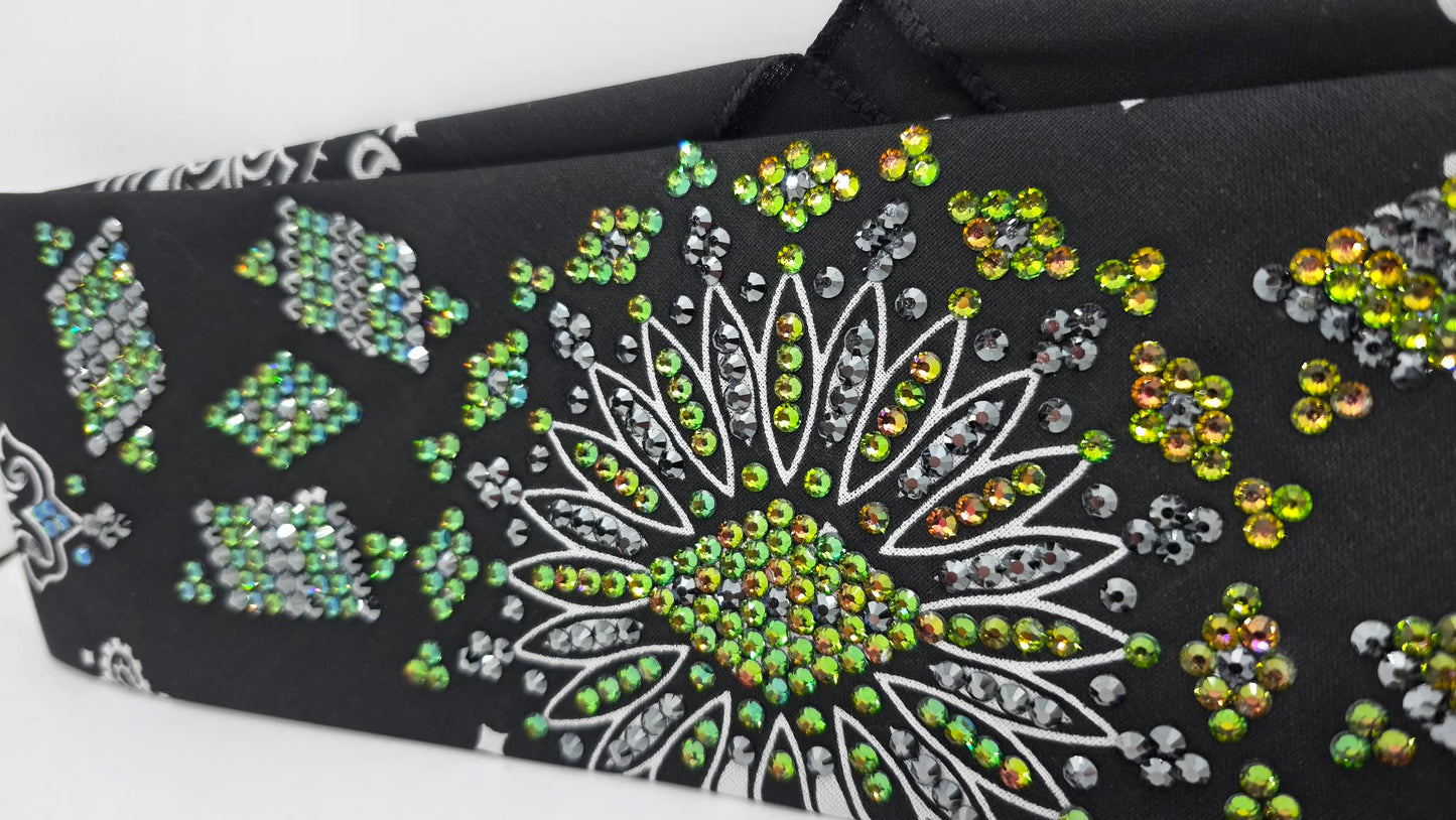 Super LeeAnnette Black Paisley Bandana with Black and Vitrail Austrian Crystals (S48113)