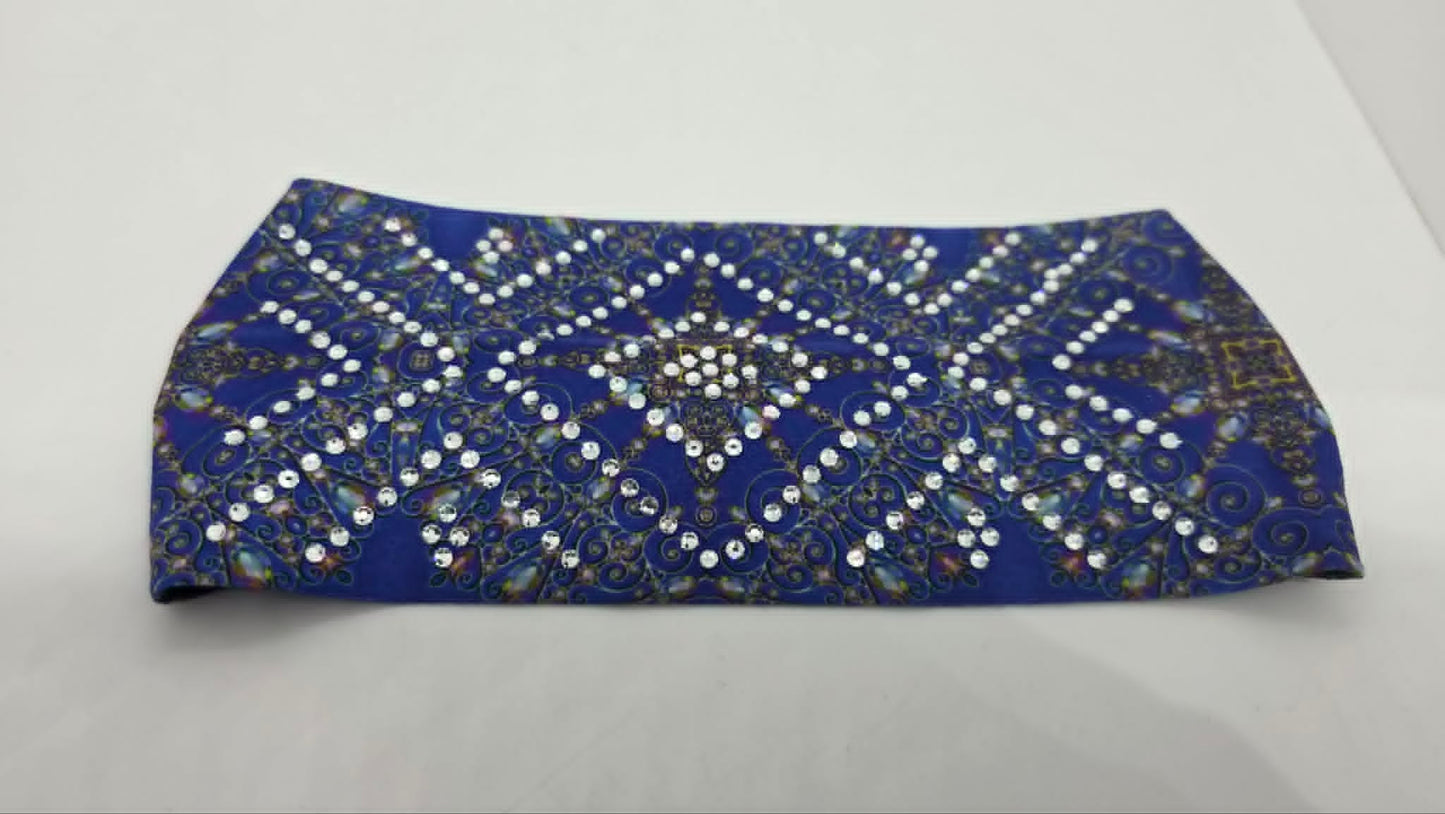 Stretchy Headband Blue with Clear Crystals (Sku5480)