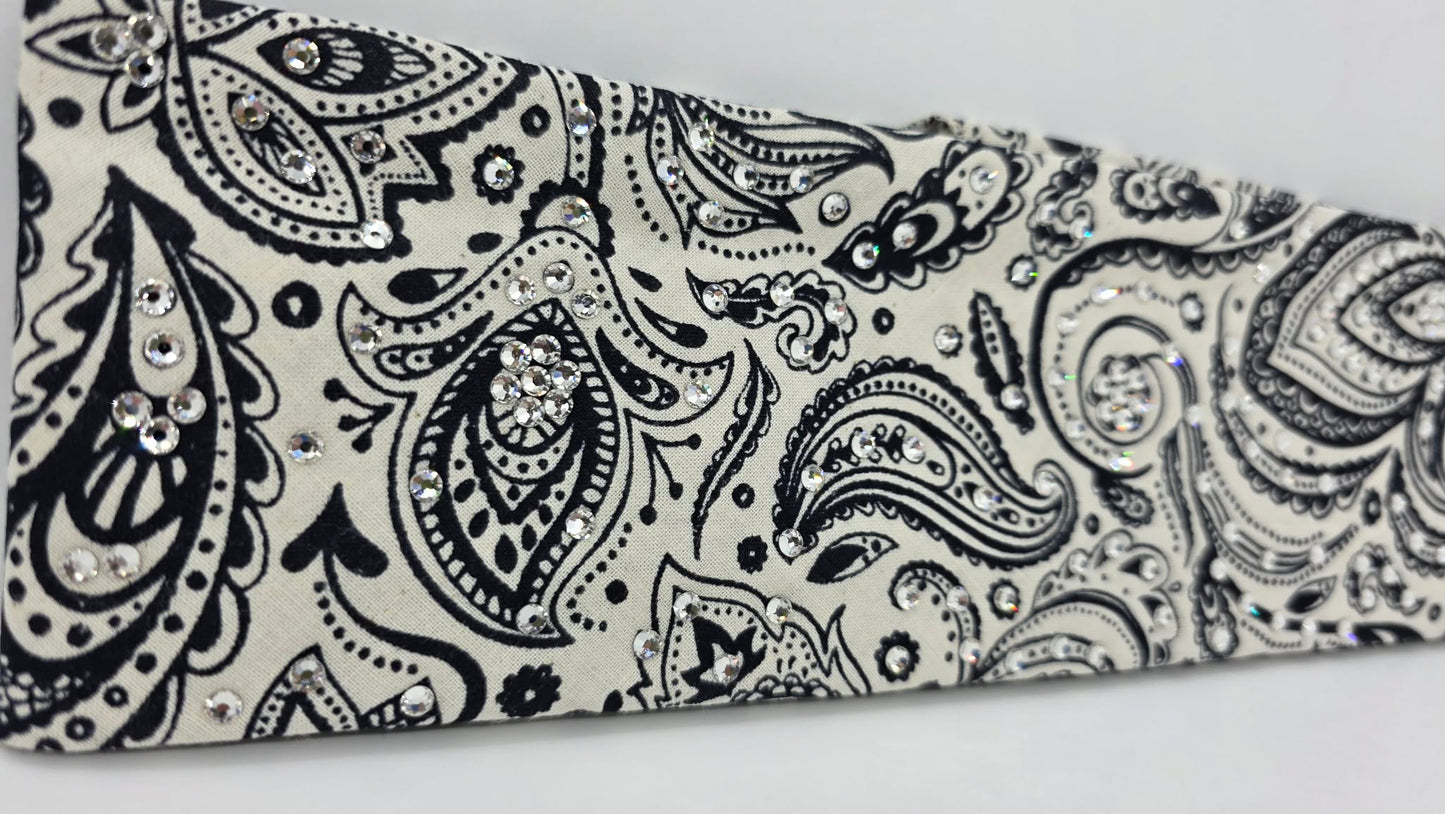 Cream on Navy Bandana with Diamond Clear Austrian Crystals (E60127)