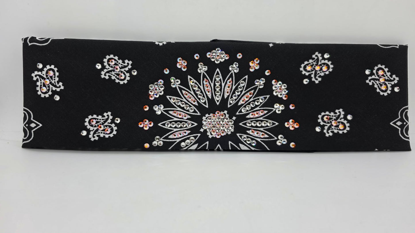 Black Paisley Bandana with Orange Shimmer and Diamond Clear Austrian Crystals (E60105)