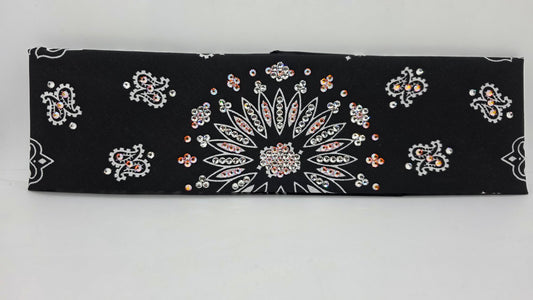 Black Paisley Bandana with Orange Shimmer and Diamond Clear Austrian Crystals (E60105)