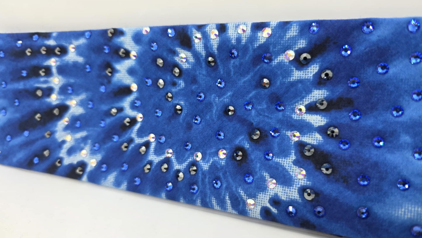 EXTRA BLING - Blue Tie Dye Bandana with Blue, Black and Aurora Borealis Austrian Crystals (sku6387)