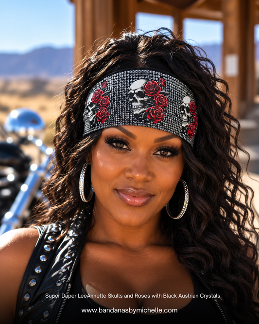 Super Duper LeeAnnette Skulls and Roses with Black Austrian Crystals (Sku4586)
