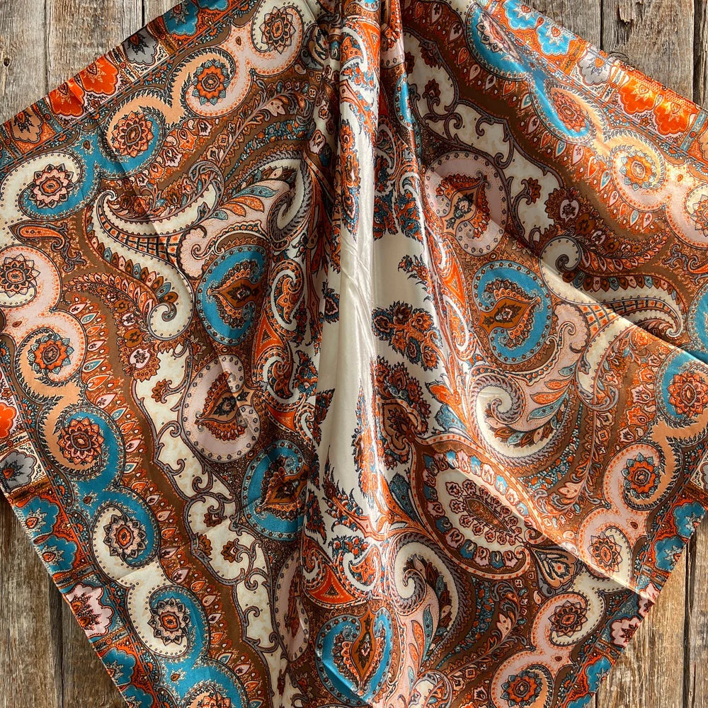 Plain Cream, Orange and Blue Paisley Scarf (P31002)