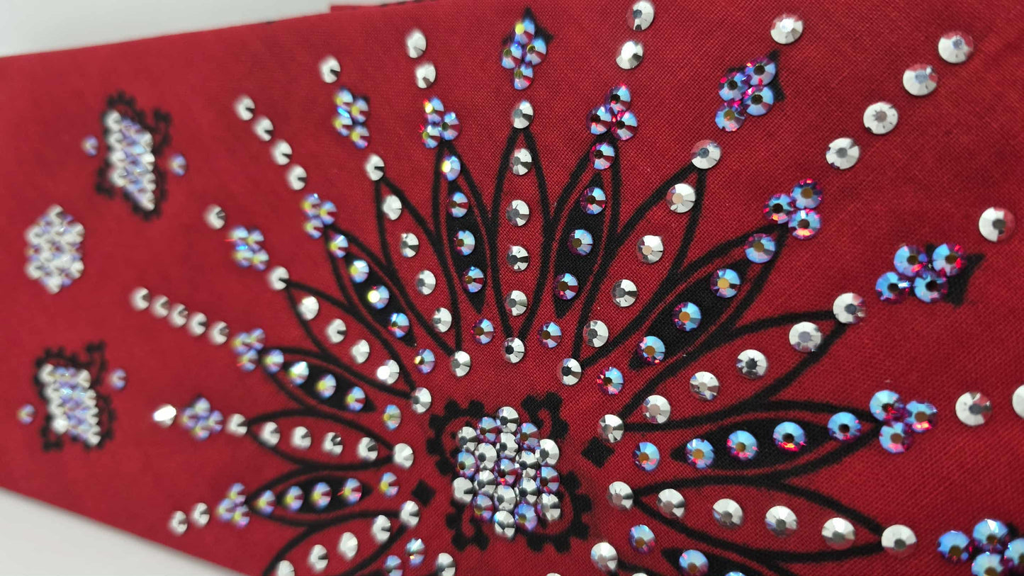 LeeAnnette Large Red Paisley Bandana with Red Shimmer and Chrome Austrian Crystals (sku40117)