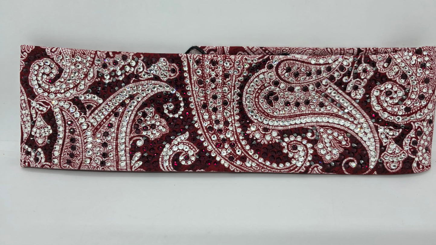 Super Duper LeeAnnette Victorian Deep Red Victorian Paisley Scroll Bandana with Light Red and Diamond Clear Austrian Crystals (D49500)