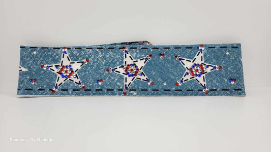 Narrow Red, White and Blue Star Bandana with Red, Blue and Diamond Clear Austrian Crystals (Sku1067)