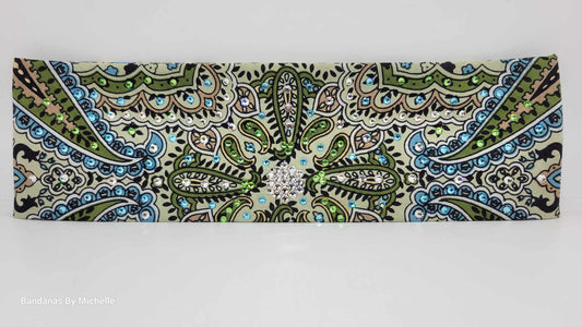 Mint Green Indian Bandana with Turquoise, Light Green and Diamond Clear Austrian Crystals (Sku1074)