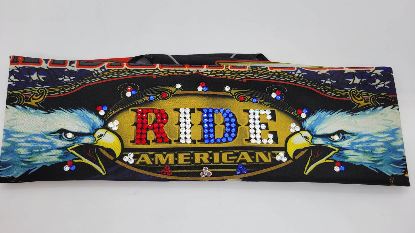 RIDE American with Red, Blue and Diamond Clear Austrian Crystals (Sku1087)