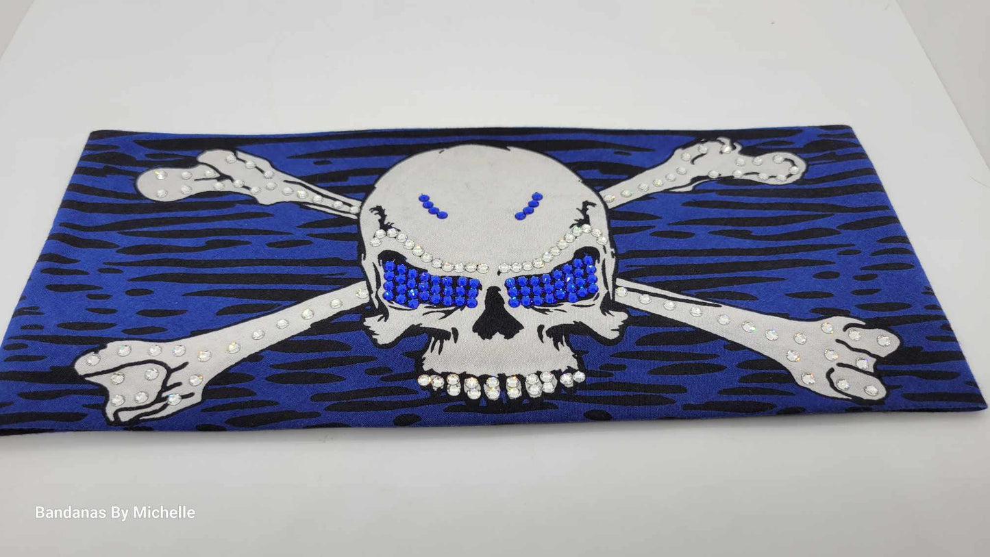 Blue Skull & Cross Bones with Blue and Diamond Clear Austrian Crystals (Sku1096)