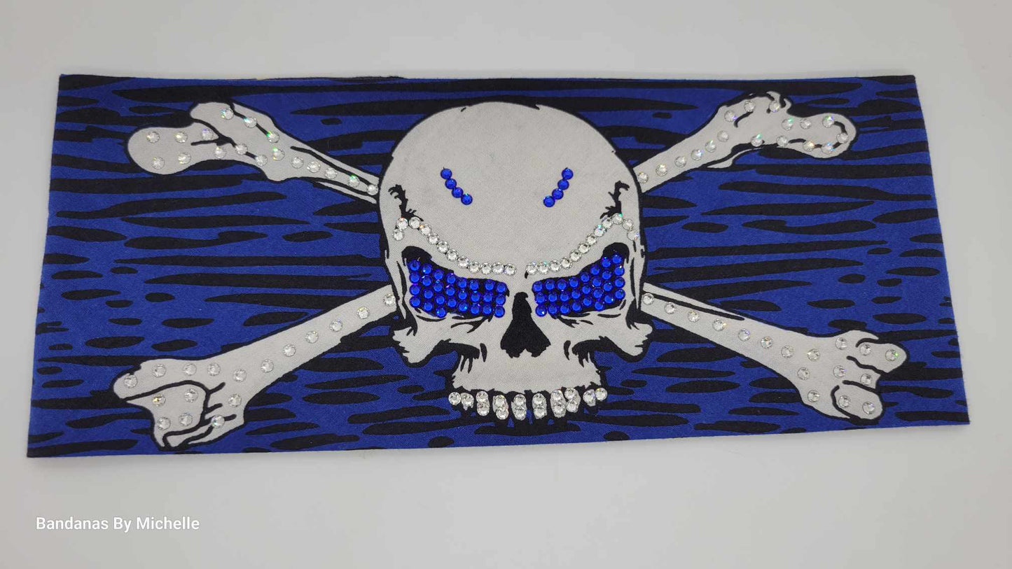 Blue Skull & Cross Bones with Blue and Diamond Clear Austrian Crystals (Sku1096)