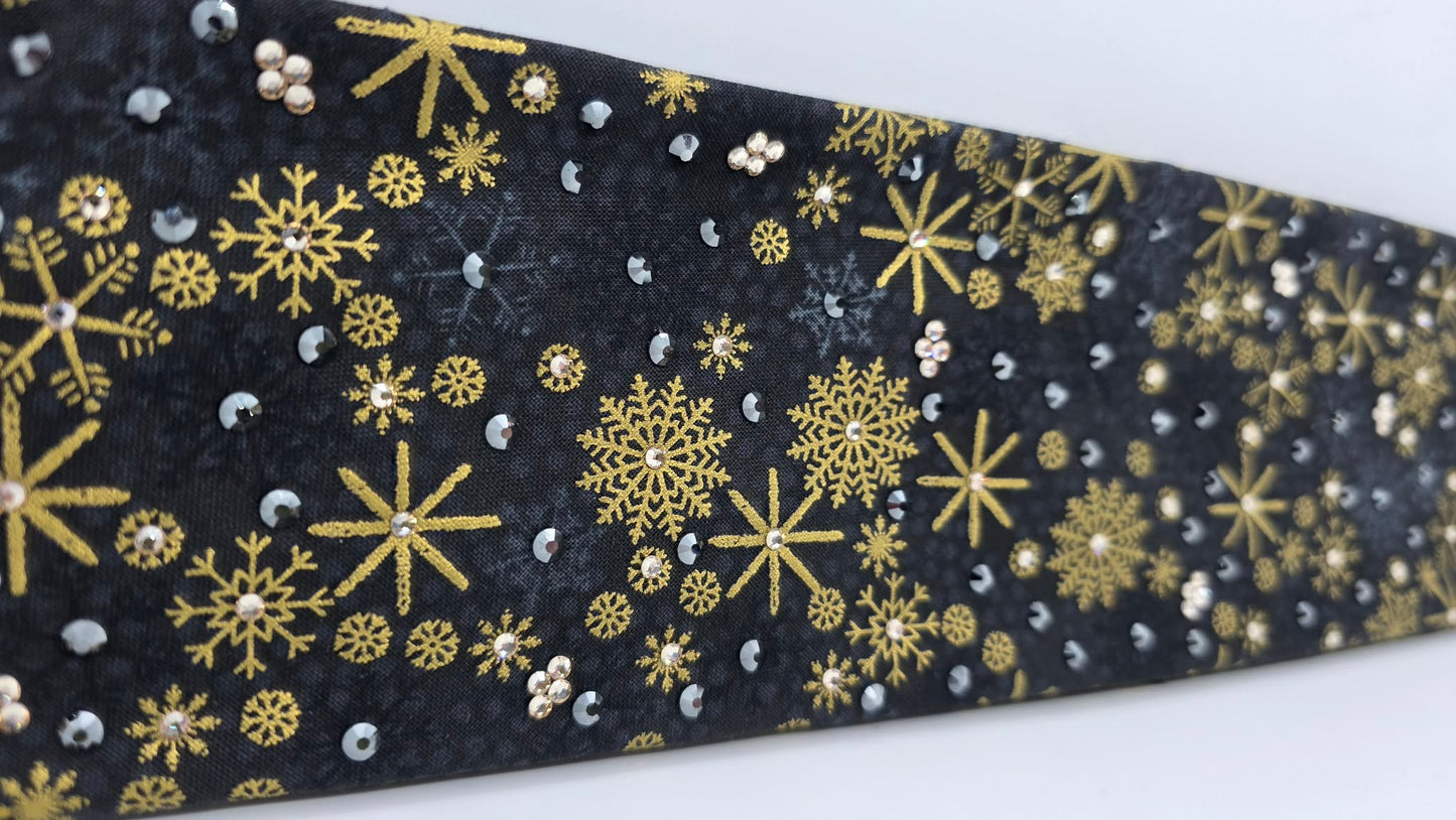 Gold Snow on Black Bandana with Black and Honey Austrian Crystals (E60129)