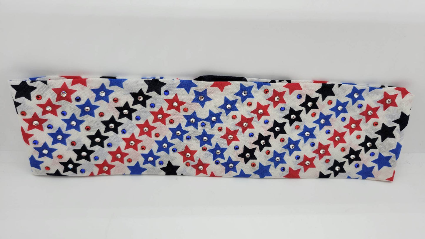 Red and Blue Stars on White with Red, Blue and Diamond Clear Austrian Crystals (Sku1159)