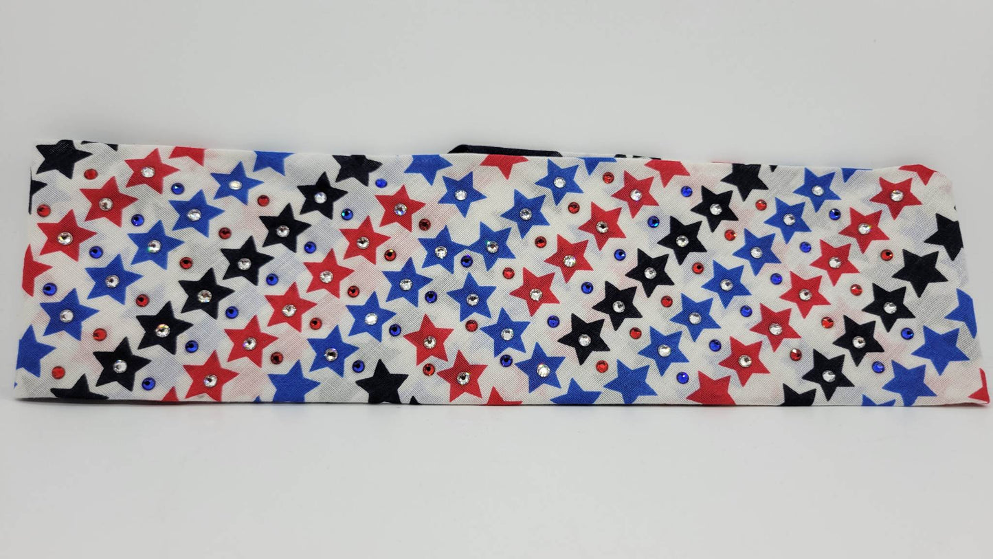 Red and Blue Stars on White with Red, Blue and Diamond Clear Austrian Crystals (Sku1159)