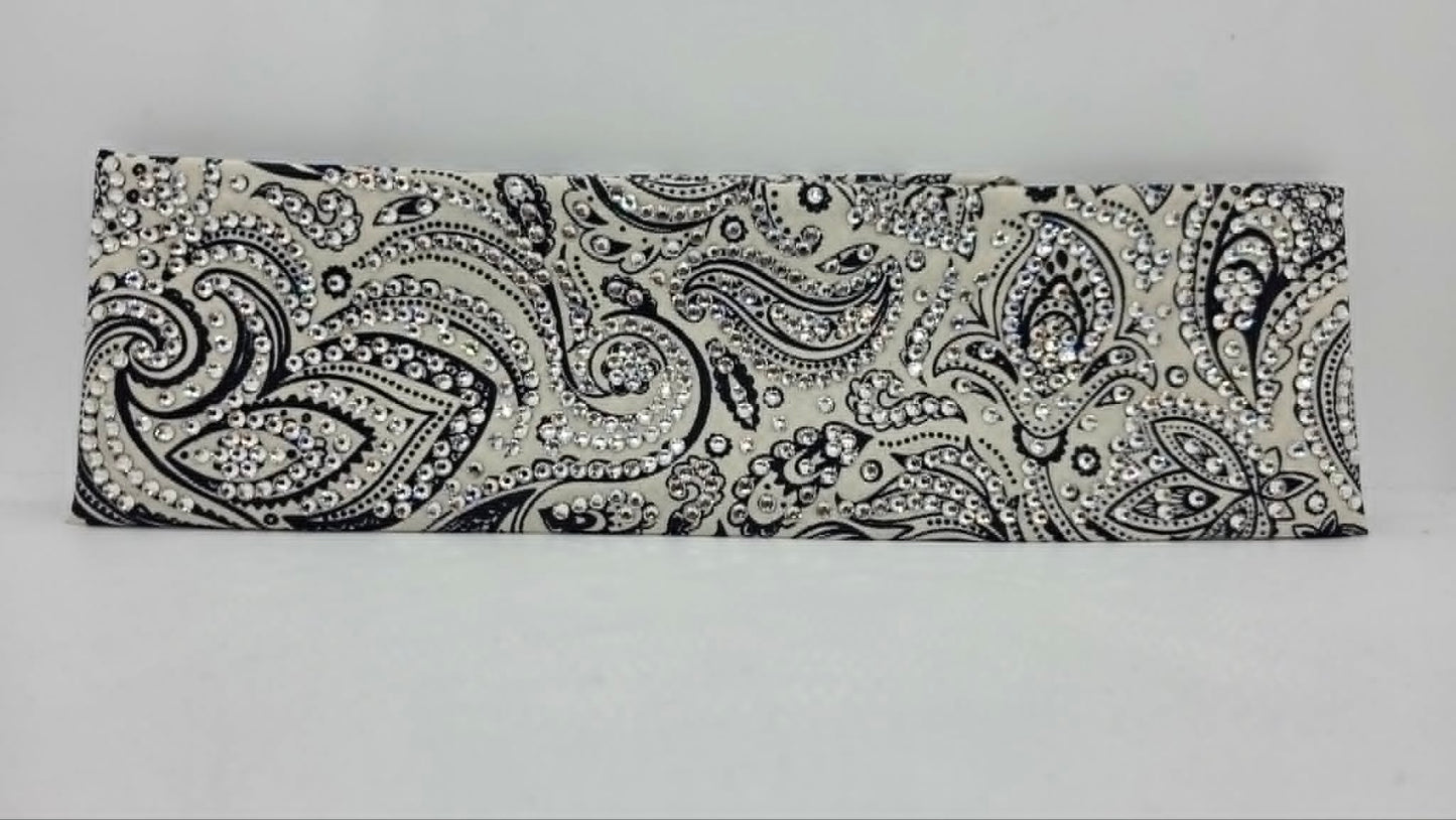 Super LeeAnnette Navy on Cream Paisley Bandana with Diamond Clear Austrian Crystals (S48147)