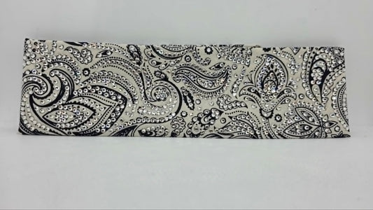 Super LeeAnnette Navy on Cream Paisley Bandana with Diamond Clear Austrian Crystals (S48147)